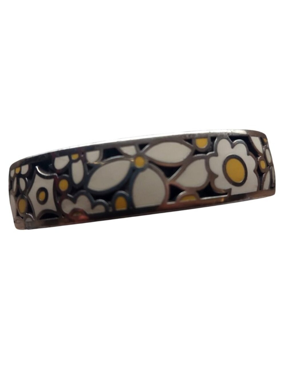 Brighton Upsy Daisy Hinged Bangle Bracelet Silver Plated Floral Enamel Retired